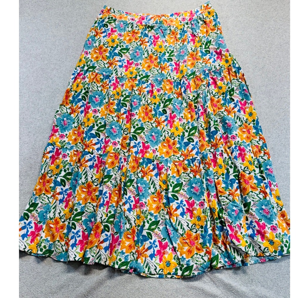 Cynthia Rowley Tiered Maxi Skirt‎ Womens L Multicolor Floral Boho Flowy Summer